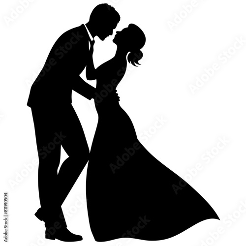 vector silhouette of a groom kissing the bride's forehead in a romantic dance position moment