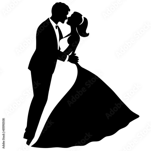 vector silhouette of a groom kissing the bride's forehead in a romantic dance position moment