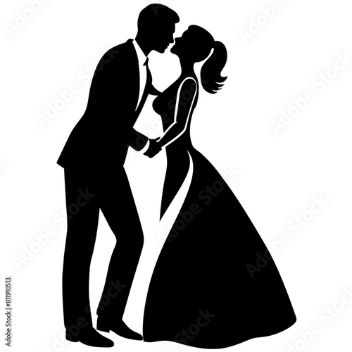 vector silhouette of a groom kissing the bride's forehead in a romantic dance position moment