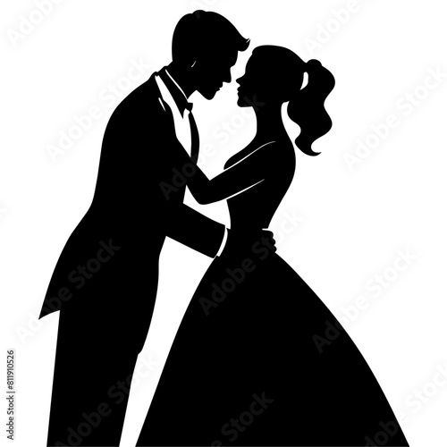 vector silhouette of a groom kissing the bride's forehead in a romantic dance position moment