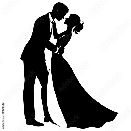 vector silhouette of a groom kissing the bride's forehead in a romantic dance position moment