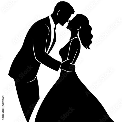vector silhouette of a groom kissing the bride's forehead in a romantic dance position moment