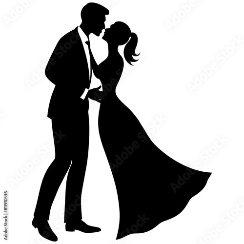 vector silhouette of a groom kissing the bride's forehead in a romantic dance position moment