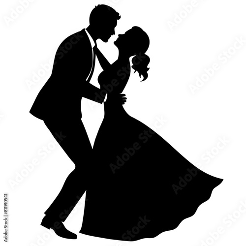 vector silhouette of a groom kissing the bride's forehead in a romantic dance position moment