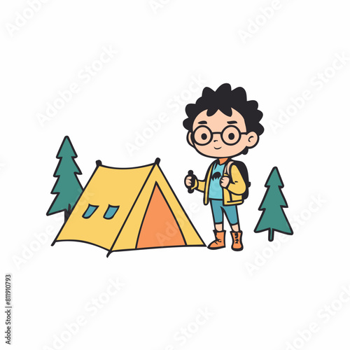 Vector illustration of a delightful Camping for early readers' enjoyment