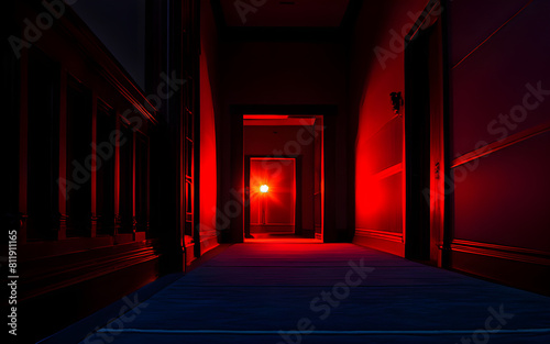The soft glow of a nightlight illuminates the hallway. 