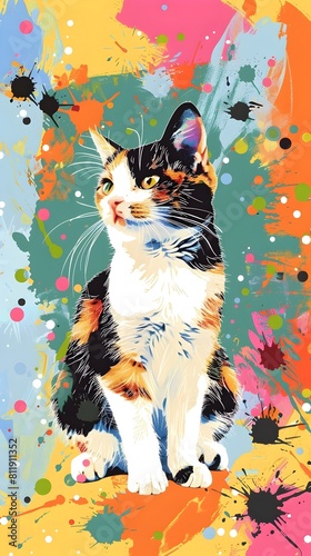 Colorful Feline Portrait in Abstract Splash Design for Home Decor and Digital Art