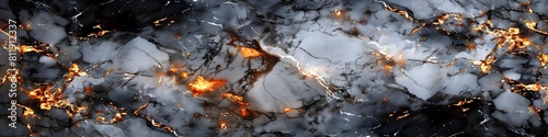 Dramatic Marble Texture Background with Fiery Golden Veins and Cracked Patterns