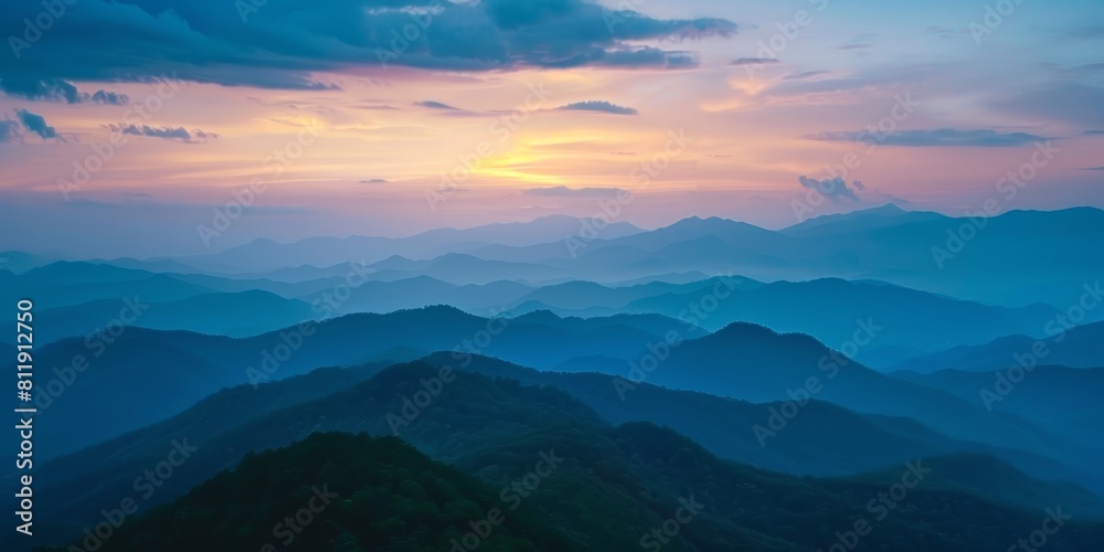 Blue misty mountains in the evening.