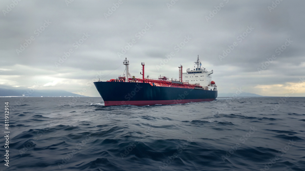 A large cargo ship NH3 sails across the sea. Concept of the maritime transport of ammonia, global maritime trade and the shipping industry's role in chemical logistics, green energy A large cargo ship NH3 sails across the sea. Concept of the maritime transport of ammonia, global maritime trade and the shipping industry's role in chemical logistics, green energy