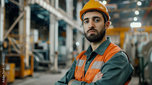 Male Factory Worker in Orange Safety Vest © mattegg