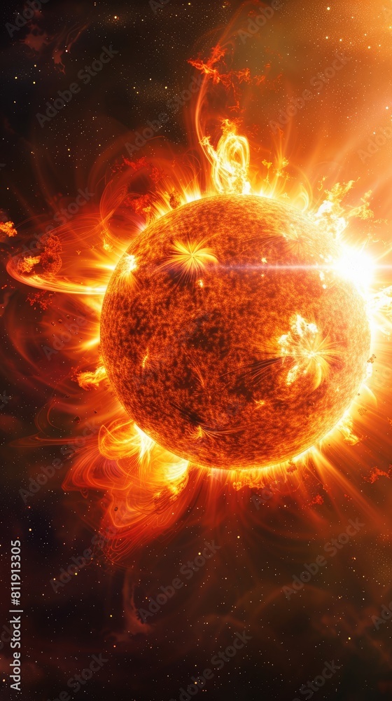 Fototapeta premium Solar flare on the Sun, causes magnetic storms on Earth