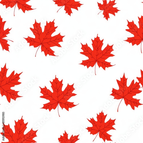 Texture tile of red maple leaves on a white background.