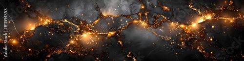 Dramatic Black Marble Texture with Fiery Highlights and Glowing Fractal Patterns photo