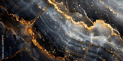Captivating Dark Marble with Golden Veins and Fractal Patterns