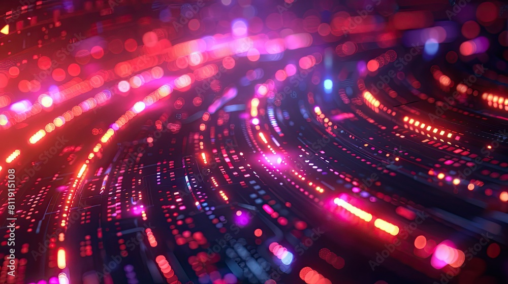 technology innovation concept featuring interconnected circuits and vibrant light trails