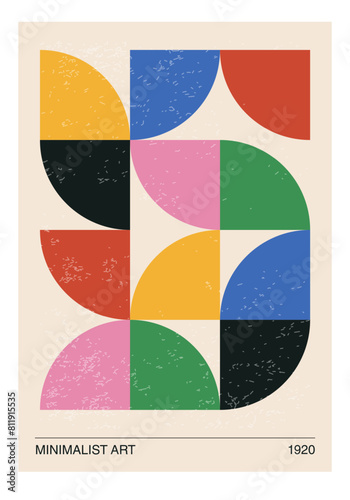 Minimal 20s geometric design poster, vector template with primitive shapes