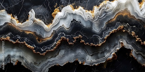 Mesmerizing Marble:Captivating Graphite and Gold Swirls on a Sleek Ebony Background photo