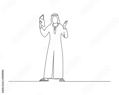 Continuous single one drawing Arab businessman explaining business strategy. vector illustration design for business growth strategy concept.