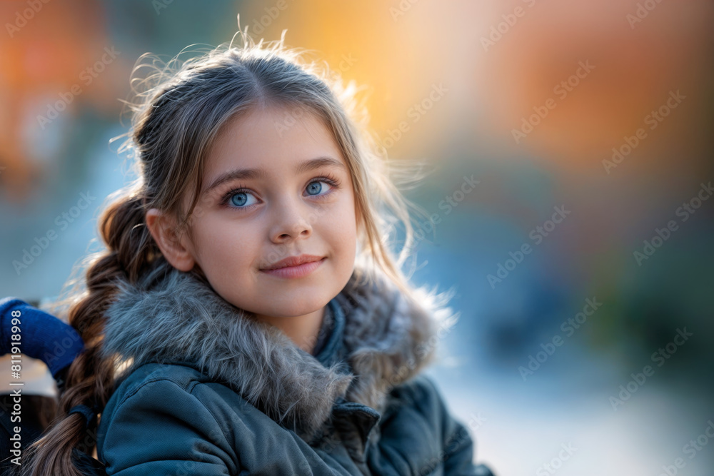 Happy young girl with disabilities enjoying a serene autumn day outdoors, backlight enhances her joyful expression Happy young girl with disabilities enjoying a serene autumn day outdoors, backlight enhances her joyful expression