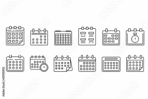Calendar icon collection isolated on white background.