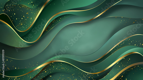 Luxury green summer background and wallpaper vector with golden metallic decorate wall art