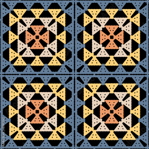 Pattern with crochet granny square wallpaper handmade decorative art design print 