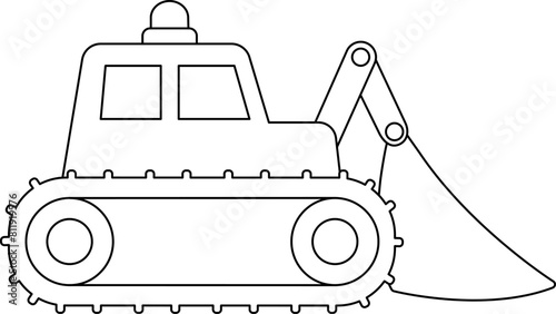 Vector black and white bulldozer with shovel or scoop, crawler mechanism. Construction site, road work line icon. Building transportation coloring page. Cute transport, repair service illustration © Lexi Claus
