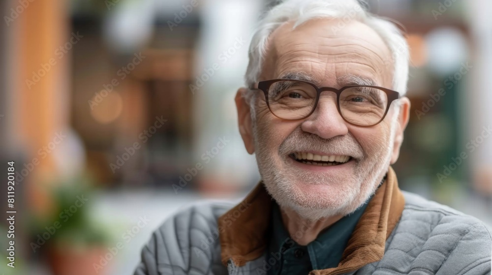 A content elderly man in glasses and a sweater A content elderly man in glasses and a sweater