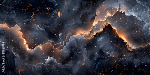Captivating Black Marble Texture with Fiery Cosmic Eruptions © prasong.