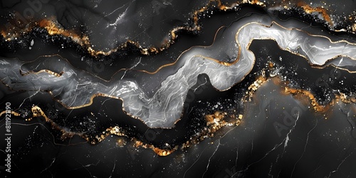 Dramatic Black Marble Texture with Golden Veins and Ethereal Patterns for Luxury Backgrounds and Designs
