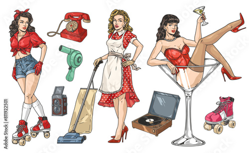Pinup models colorful set sticker
