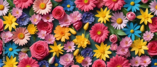 Illustration of vibrant spring flowers arranged on a flat background