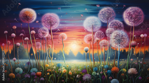 dandelion daydream art landscape oil painting background poster decoration painting photo