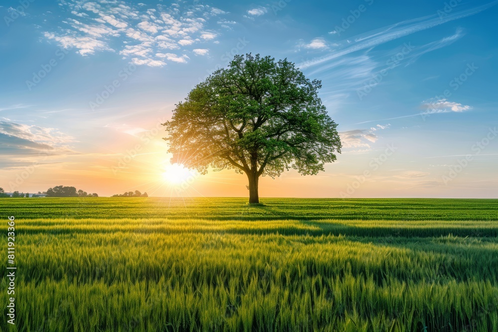 Photo of a lone tree in the middle of an open field at sunset Photo of a lone tree in the middle of an open field at sunset