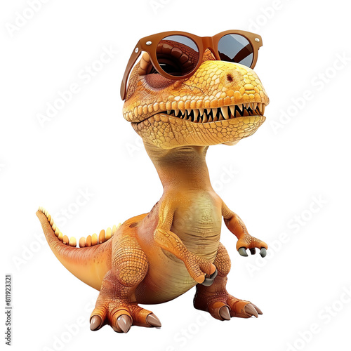 A cartoon dinosaur wearing sunglasses