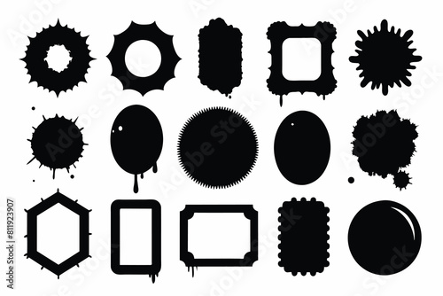 Set of grunge stencil frames with splatters, hand drawn and halftone elements. Texting boxes. Vector template collection photo