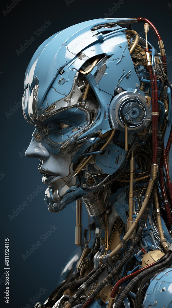 Fototapeta premium A Beautiful Girl with Cybernetic Implants Modern Portrait Painting Background