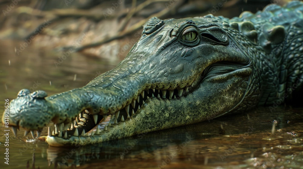 Fototapeta premium AI-generated photo of a crocodile lurking in the water, waiting to strike.
