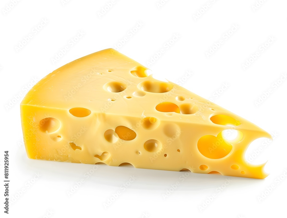 Piece of cheese with holes isolated on white background Piece of cheese with holes isolated on white background