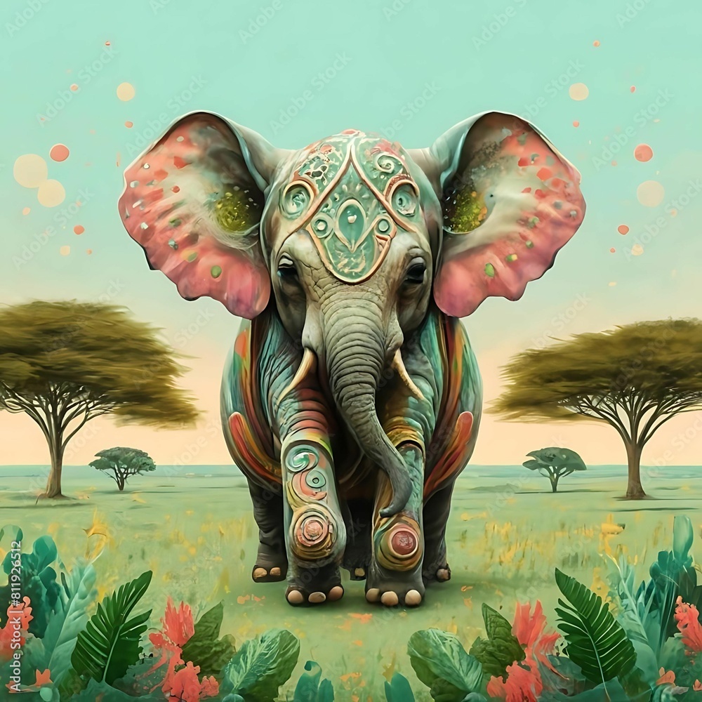 Obraz premium Cute elephant pictures with beautiful art patterns.