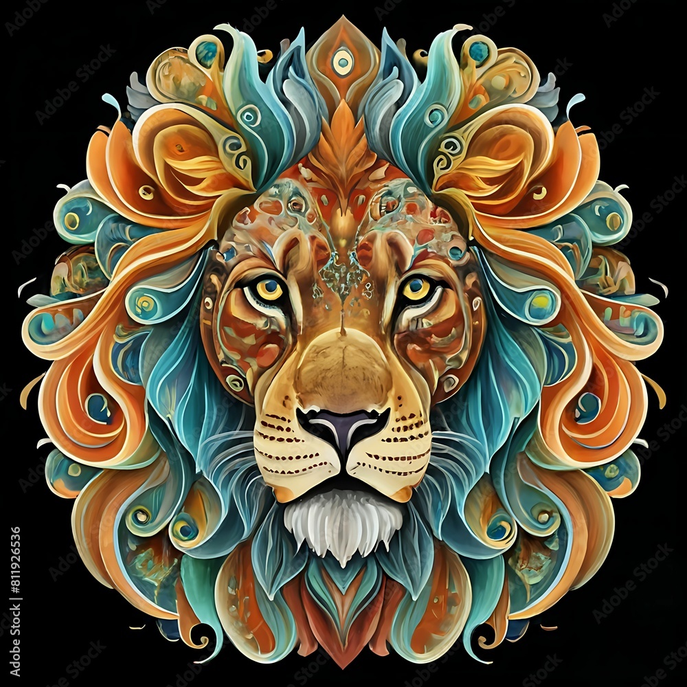 The face of a lion made up of lines and geometric figures The face of a lion made up of lines and geometric figures