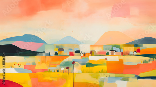village grassland sunset landscape background poster decorative painting 