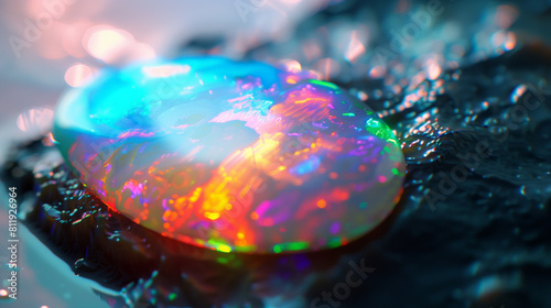Exquisite Opal Close-Up: 4K Resolution, Realistic Gemstone Beauty, White Background Elegance © 哈哈 雷