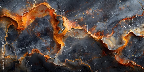 Fiery Geological Formations in Black Marble Backdrop - Dynamic Natural Patterns and Textures in Dramatic Earthy Tones