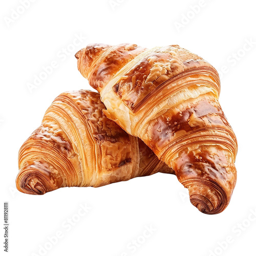 Two delicious croissants isolated on white background