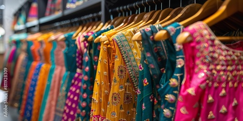 Indian Ladies  Fashion Clothes Exhibited on Hangers. Generative Ai