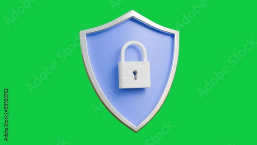 3d shield protection icon video animation green screen