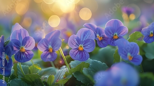 Vibrant Violet Blossoms Bathed in Morning Light with Soft Bokeh Background © pkproject