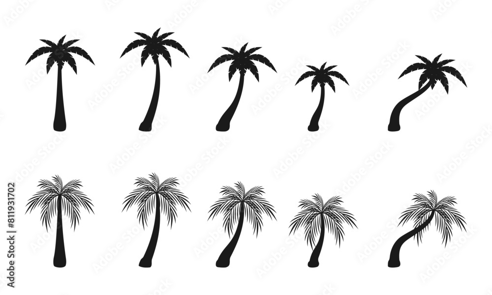 palm trees icon set. vector illustration isolated on white background.